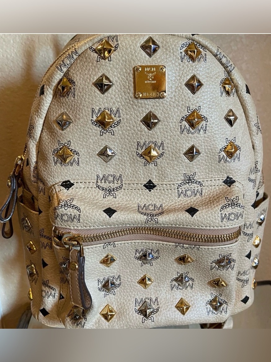 Mcm Stark Studded Mini Backpack In Cream